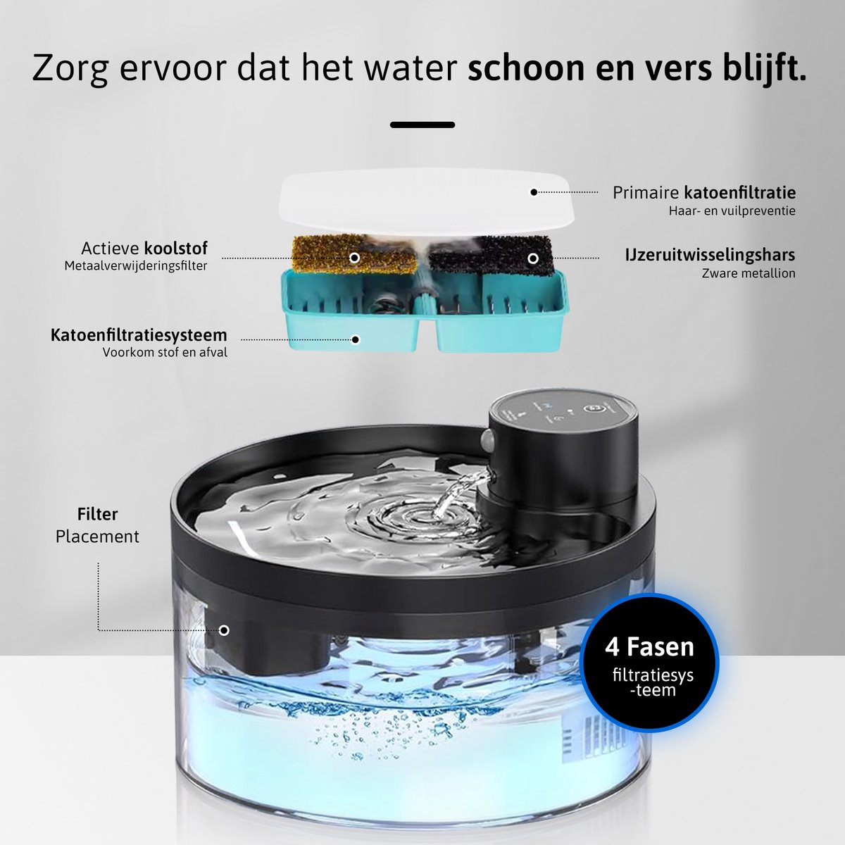 Petsy draadloze drinkfontein met sensor, 2,5 liter, zwart thumbnail 5