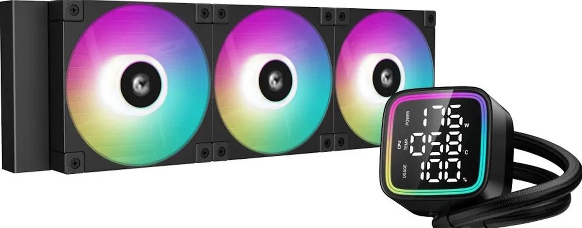 DeepCool LD360 - Vloeistofkoelsysteem processor - afmeting radiator: 360 mm - voor Intel LGA: 1700, 1200, 115x - AMD AM5, AM4 - 3x FD12 ARGB PWM Fans - 4-pin PWM - zwart