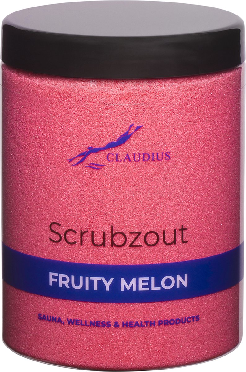 Goedkoopste Scrubzout Fruity Melon in handige pot - 1250 gram - met zwarte deksel - Hydraterende Lichaamsscrub