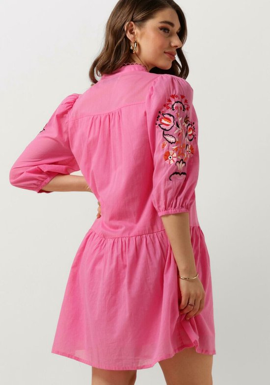 NUKUS Ame Dress Embroidery Jurken Dames - Kleedje - Rok - Jurk - Roze - Maat XS