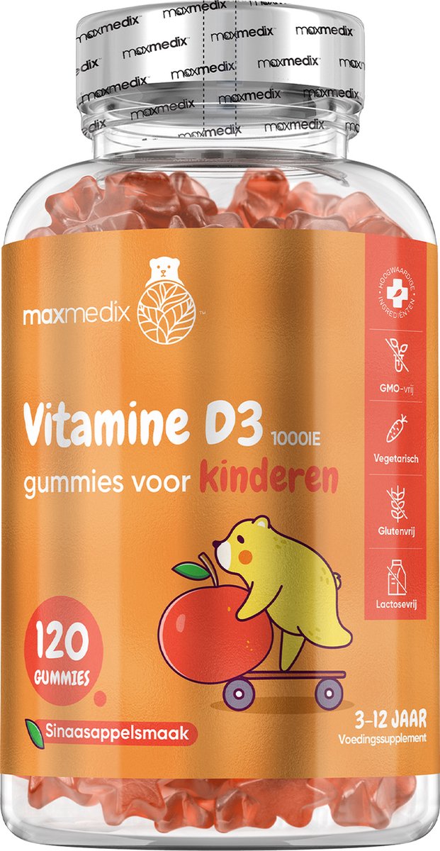 Goedkoopste maxmedix Vitamine D3 gummies voor kinderen vanaf 3 jaar - 1.000 IE (25 mcg) - 120 gummies voor 8 maanden voorraad - Sinaasappelsmaak