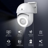 StayPowered Beveiligingscamera - Buitenbewakingscamera met Kristalhelder Nachtzicht en Bewegingsdetectie - 360° Dekking - 2K Resolutie - Slimme Mensendetectie - Tweeweg Audio - IP65 Weerbestendig - Wit - Levering Sneller dan Aangegeven!