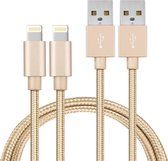 2x Lightning naar USB A Nylon Gevlochten Kabel Goud - 1 meter - Oplaadkabel voor iPhone 12 / 12 MINI / 12 PRO / 12 PRO MAX / 11 / 11 PRO / 11 PRO MAX / SE 2022 / SE 2020