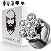 6-in-1 Scheerapparaat Mannen – Trimmer - Sansbeauté® SkullSharp V1 | 6 HEAD - Nat & Droog - Electric Face Head & Hair Shaver – Hoofd Kaal Scheren - Opzetstukken - Elektrisch