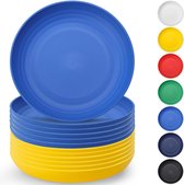Set d'assiettes en plastique 12 pièces 23 cm couleur UKR assiettes plates réutilisables incassables assiettes à salade bols à pâtes vaisselle facile à transporter pour pique-nique camping jardin extérieur