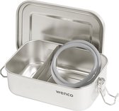 Premium Lunch Box Stainless Steel with 2 Compartments - 800 ml Capacity - Waterproof and Dishwasher Safe - Replacement Silicone Ring - 16 x 11.2 x 5 cm Silver