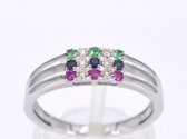 Witgouden Ring met Diamant en Multicolour Edelstenen