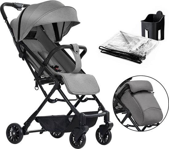 Foto: Nilafee compacte complete buggy licht makkelijke inklapbaar plooibuggy vliegtuig incl beschermhoes 22 kg grijs