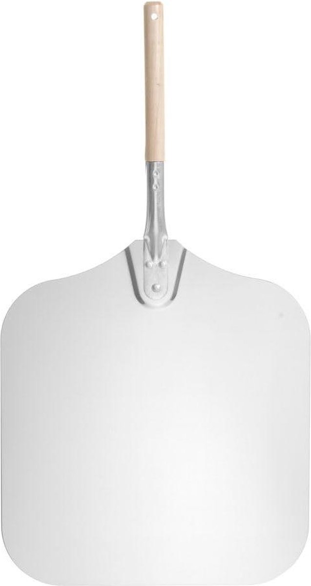 Pizzaschep vierkant met korte steel pizzaduwer houten handvat 760x405mm aluminium.