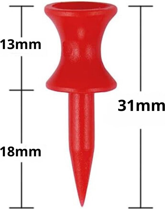 Golf tees - 100 stuks - 31mm - Duurzaam kunststof - Red - Golf accesoires - Golfset - Golftee van OrgaCare — afbeelding 2