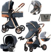 Luxe 3-in-1 Kinderwagen – Makkelijk Draagbaar en Geschikt voor Reizen - Blauw