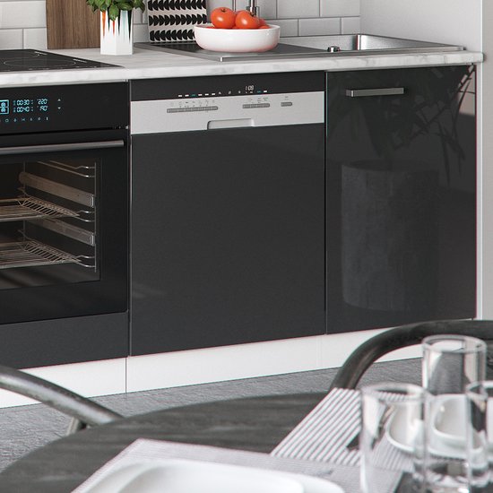 Vicco Elément de cuisine complet Optima, Anthracite brillant/blanc/ Wit, 270 cm sans plan de travail