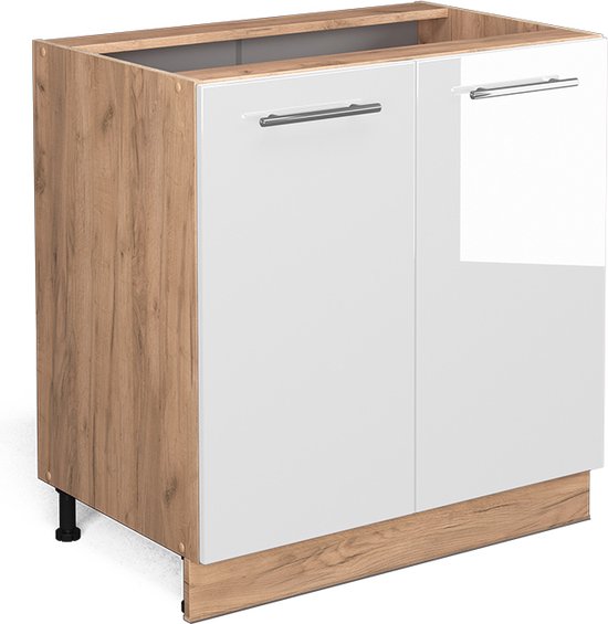 Meuble sous- Cuisine Vicco Fame Line – 80 cm avec étagère, évier en marbre Wit brillant avec étagère, évier en marbre