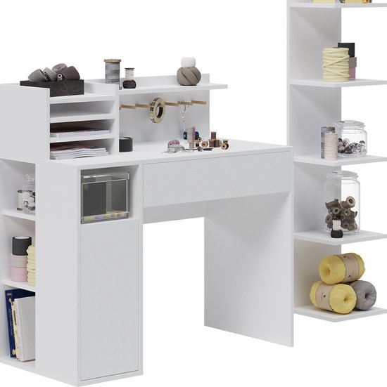 Bureau Vicco , Wit, 2 parties, avec étagère