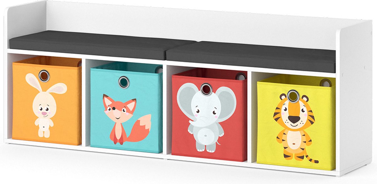 Vicco Luigi Kinderboekenkast – 31.2 x 53.4 cm met 4 vouwboxen opt.1 Wit