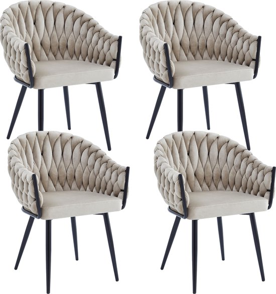 Foto: Colenis wave eetkamerstoel set van 4 beige fluweel velvet design