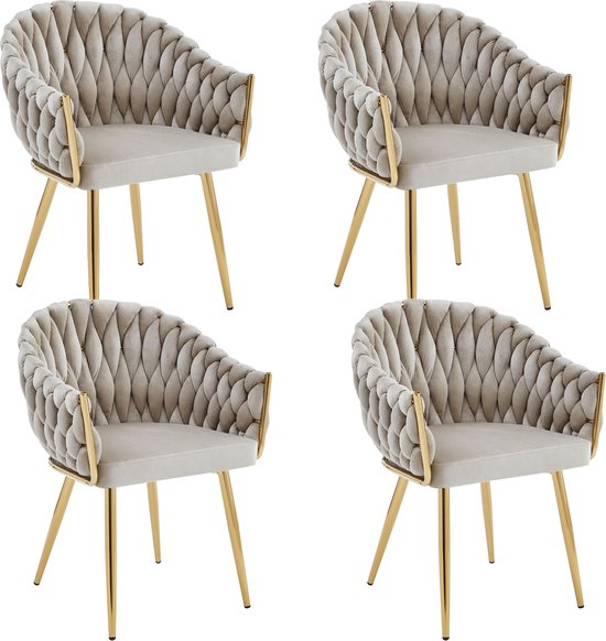 Foto: Colenis wave eetkamerstoel set van 4 beige fluweel velvet design gouden poten