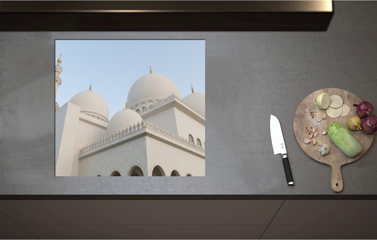 Inductieplaat Beschermer - Bovenkant van Witte Sjeik Zayed Moskee, Abu Dhabi, Verenigde Arabische Emiraten - 60x55 cm - 2 mm Dik - Inductie Beschermer - Bescherming Inductiekookplaat - Kookplaat Beschermer van Wit Vinyl