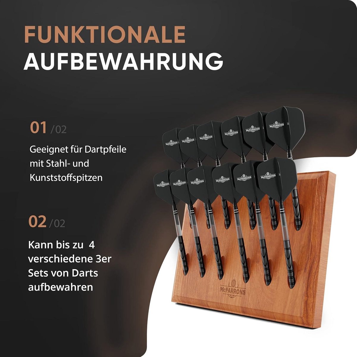 Dart Holz Dartständer für 12 Dartpfeile | Clevere Darts Aufbewahrung Halter Made in Germany | Standfunktion oder Wandhalterung an die Dartscheibe & Dartboard | Steeldarts Softpfeile Farbe Schwarz