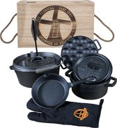 GUSSKÖNIG Dutch Oven Set [6L] - Ingebrande vuurpan met praktische deksellifter en poten