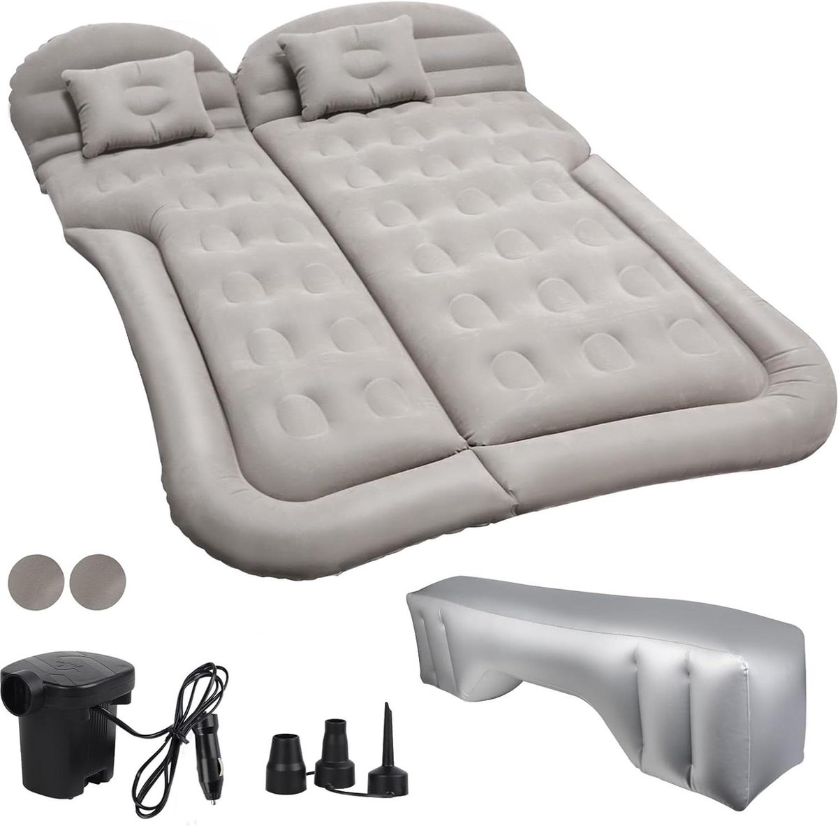 Bol.com Luchtmatras voor in de auto - tweepersoons opblaasbaar bed - automatras camping - grijs met luchtpomp aanbieding