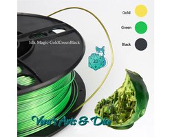 foto van Mystic Eclipse 3D Print Filament | Vera's Arts & Dice | Goud & Groen & Zwart | 1kg | 1.75 mm | PLA | Trio Kleur Filament | Triple Colour Filament Gold & Green & Black | 3D Printing Filament | 1000 gram | Plastic | Multicolor