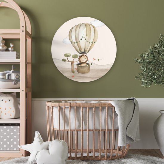 WallCircle® Wandcirkel 60x60 cm - Muurcirkel Luchtballon - Leeuw - Watercolor - Safari - Dieren - Kinderkamer - Babykamer - Muurdecoratie cirkel woonkamer - Wanddecoratie slaapkamer - Kamer decoratie accessoires - Ronde schilderijen