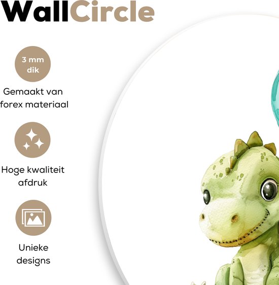 WallCircle® Wandcirkel 30x30 cm - Muurcirkel Draak - Baby dier - Blauwe ballon - Muurdecoratie babykamer - Wanddecoratie kinderkamer - Kamer decoratie voor jongens en meisjes - Baby accessoires - Ronde schilderijen