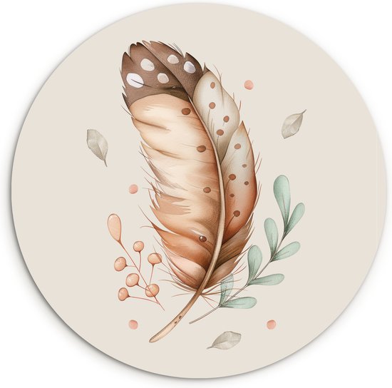 WallCircle® Wandcirkel 60x60 cm - Muurcirkel Veer - Bohemian - Boho - Kinderkamer - Babykamer - Muurdecoratie woonkamer - Wanddecoratie slaapkamer - Kamer decoratie accessoires - Ronde schilderijen - Woonaccessoires binnen cirkel