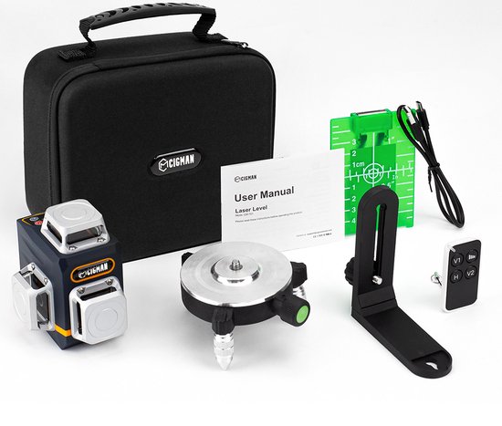 CIGMAN 360° Laserwaterpas, zelfnivellerende groene laserkruislijnwaterpas (360° horizontale laserlijn verticale laserlijn) met magnetische steun, ingebouwde Li-ion batterij CM605