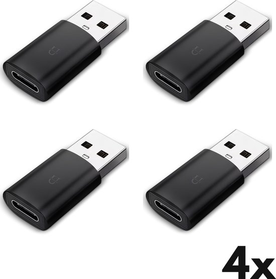 Ustratics® USB C naar USB Adapter - USB-C naar USB convertor - opzetstuk - USB 3.1 to USB C HUB - pc - laptop - USB C naar USB A female - telefoon - adapter - Zwart - 4 stuks