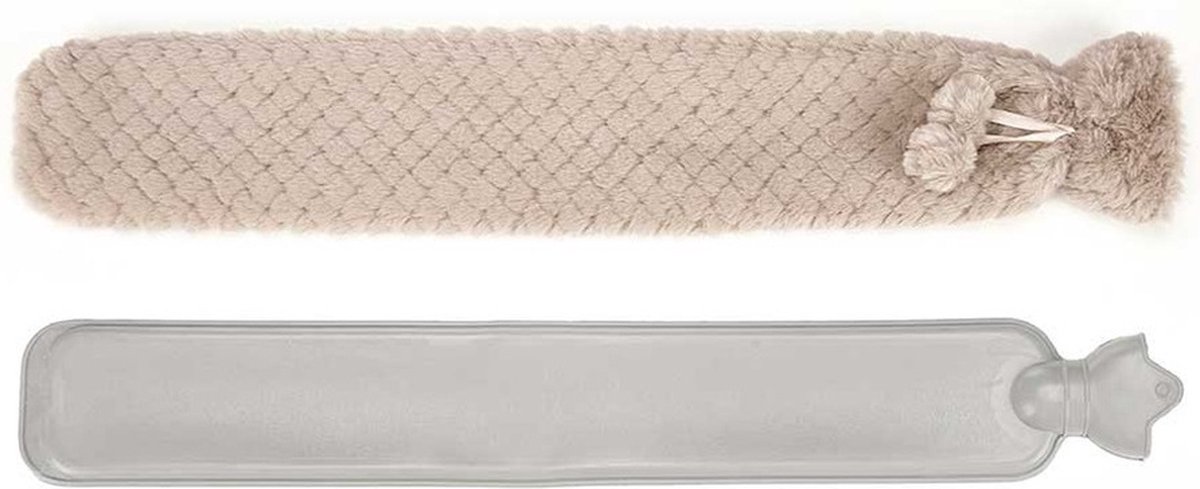 Goedkoopste Giftdecor Warmwater kruik - 2 liter - pluche hoes in beige - Lang model - 14 x 75 cm - bedkruiken - kinderen/volwassenen