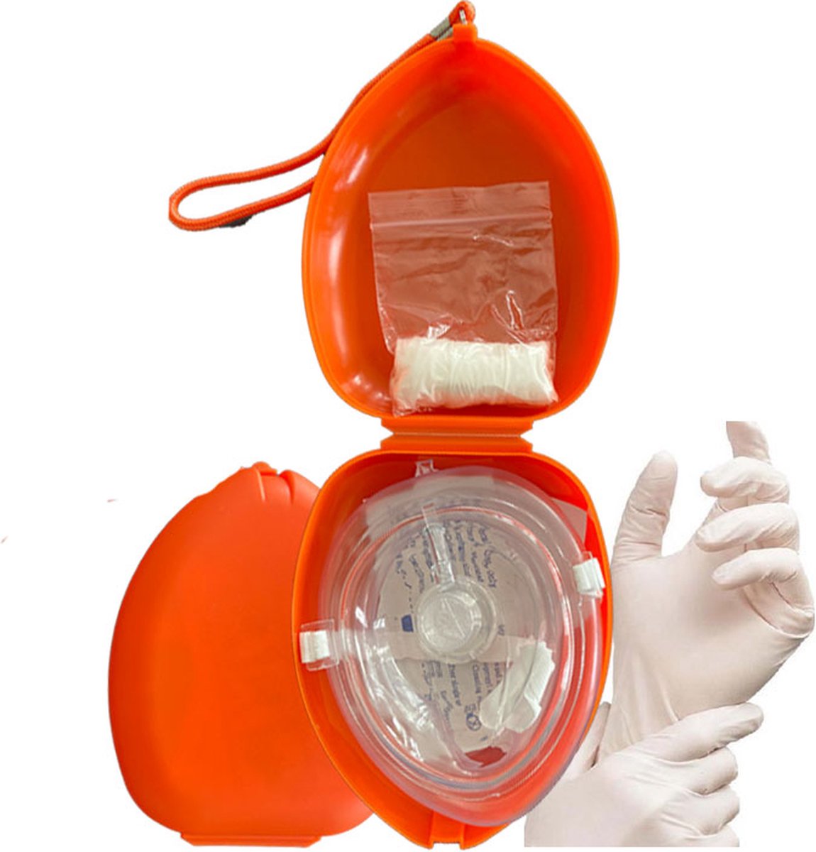 Beademingshulpmiddel | Beademingsmasker in pocketmask | Kiss of Life | Reanimatiemasker | Oranje