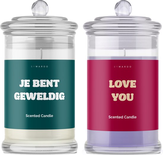 Foto: Kaarsen geschenkset liefdes cadeau love you je bent geweldig romantische vanille lavendel geurkaarsen in glas met tekst verjaardag cadeau vrouw man vriendin vriend geschenkset happy birthday