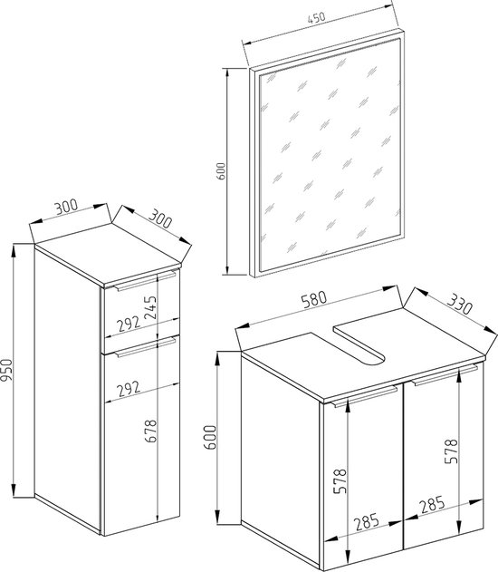 Vicco Otis Badkamermeubel set – 3 delen Wit