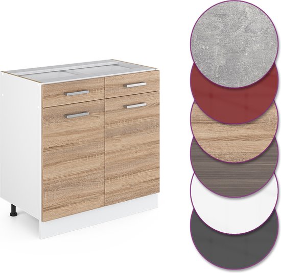 Vicco Élément bas de cuisine R- Line, Sonoma/ Wit, 80 cm sans plan de travail