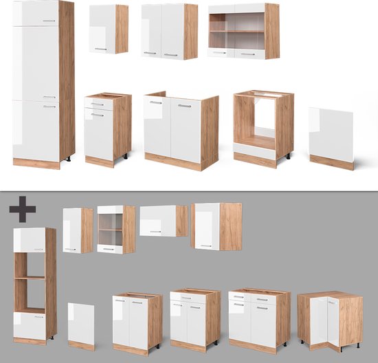Vicco - Hoge Glazen Keukenkast R-line - Hoogglans Zwart - 60 X 60 X 31 Cm