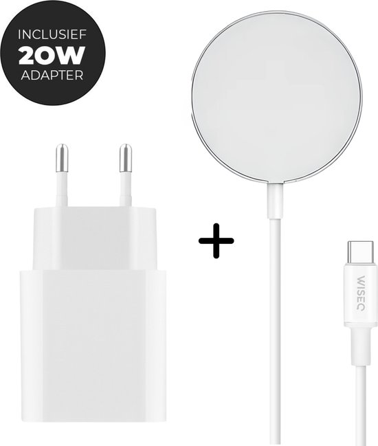 WiseQ oplader Geschikt voor MagSafe Apple iPhone – Inclusief 20W Snellader en 1.5 meter Oplaadkabel – Wit
