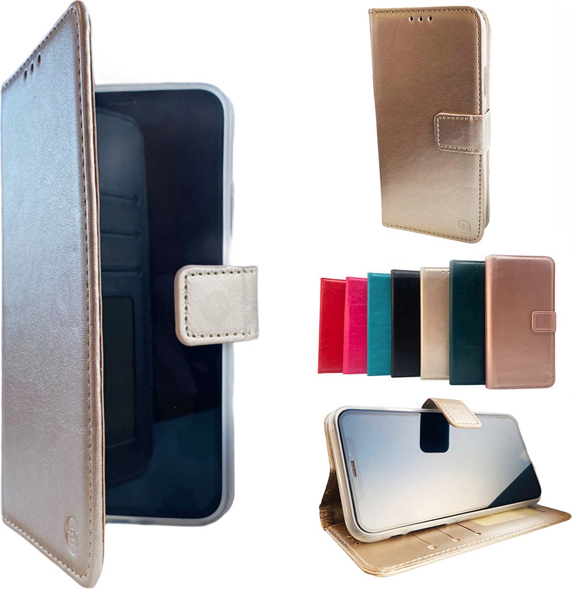 HEM Goud Wallet Hoesje Geschikt Voor Samsung Galaxy S21 Plus – Bookcase Met Vakje Voor Pasjes, Geld En Fotovakje – Telefoonhoesje