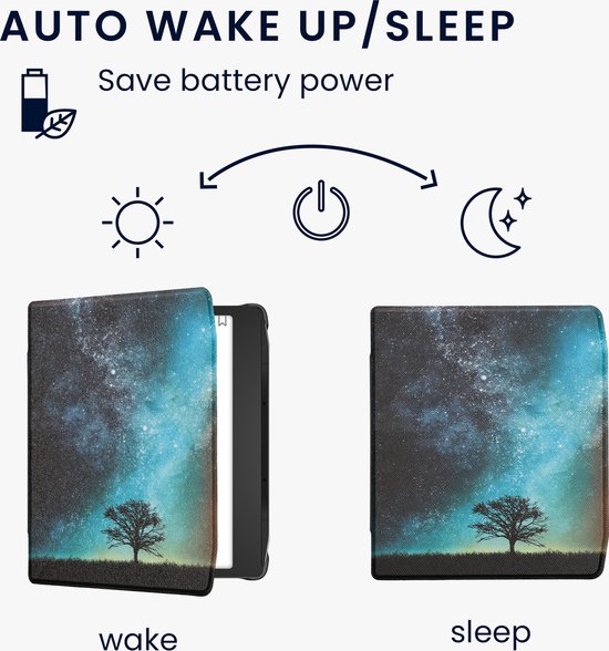 kwmobile e-reader hoesje geschikt voor Pocketbook Era / Era Color hoes - E reader flip case met magnetische sluiting - Ereader cover - Sterrenstelsel en Boom design in blauw / grijs / zwart van Merkloos — afbeelding 5