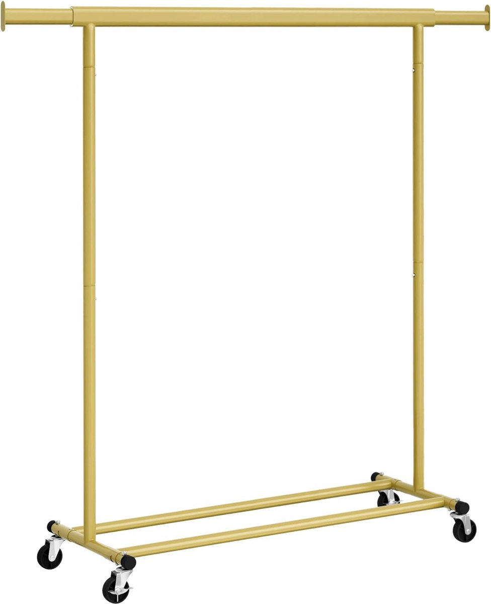 FurnStar - Kledingrek - Kledinghangers - Kledingrek op wieltjes - Kledingrek metaal - Kledingroede voor zwaar gebruik - Met uitschuifbare ophangrail - 90 kg draagvermogen - Eenvoudige montage - Draagbaar - 132 x 45.4 x 160 cm - Goud