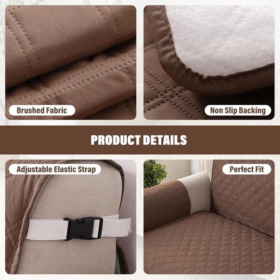BellaHills Sofa Protectors voor huisdieren/honden/kinderen bankhoezen 3-zits bankhoezen Meubelbeschermer hoezen Zacht gewatteerd met antislip riem Zitbreedte: 66 inch | 3-zits, kaki/beige