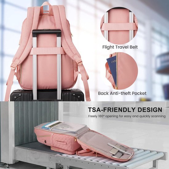 Schoolrugzak voor Meisjes en Vrouwen 15,6 Inch Laptoprugzakken College Boekentas Schattige Kinderen Basisschool Middelbare Hoge School Tas met Lunchbox Set voor Tieners Studenten Reisdagrugzak, Pink-2