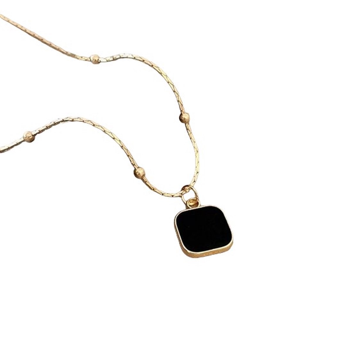 Hiden - Ketting Zwarte Vierkante Hanger - Sieraden - Ketting Dames - Mode - Goudkleurig Ketting - Vierkant Hanger