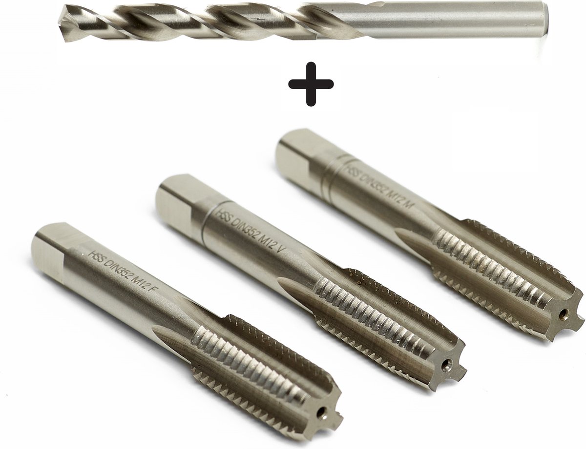 M4 HSS Handtappenset, metrisch, 3-dlg , DIN 352 ( Stap 0,7 ) + HSS STAALBOOR 3,3mm , DIN 338 WITH 135° (1 st)