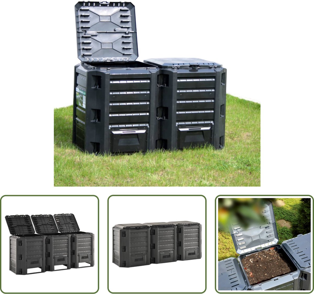The Living Store Compostbak 1.200 L zwart 100% PP weerbestendig