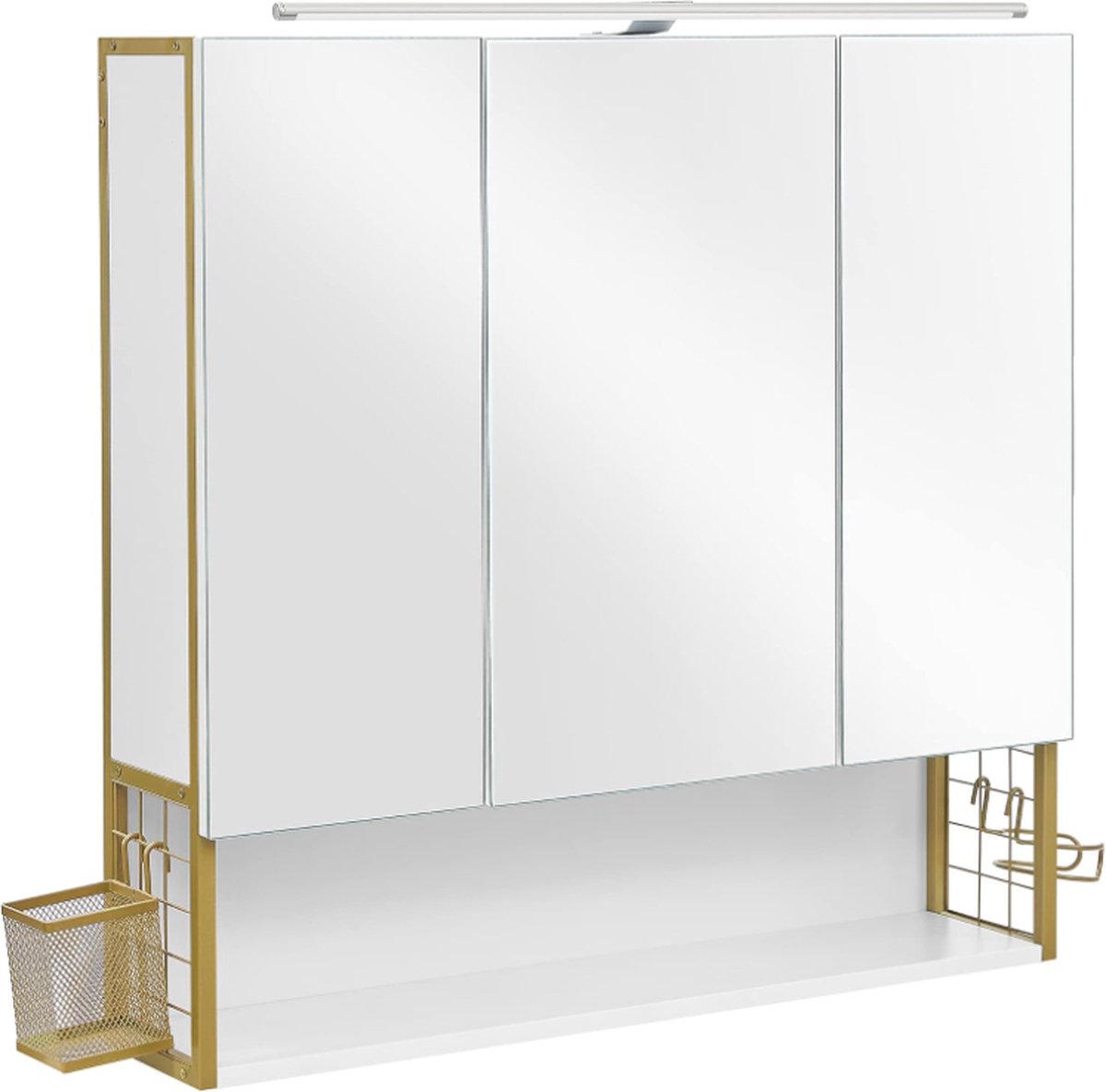 MIRA Home - Badkamerkast - Spiegel met verlichting - Wit - Goud - Spaanplaat - Staal - Glas - 11x70x70
