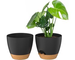 20 cm Zelfwaterende Plantenpotten met Waterinlaat en Drainagegaten - Binnen Buiten Planten - Zwart Set van 2