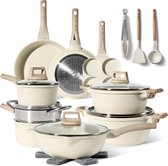 Just Perfecto 21 Delige Pannenset Inductie - Beige Pannenset Met Deksel Voor Gas en Inductie - PFAS vrij - Koudgrepen