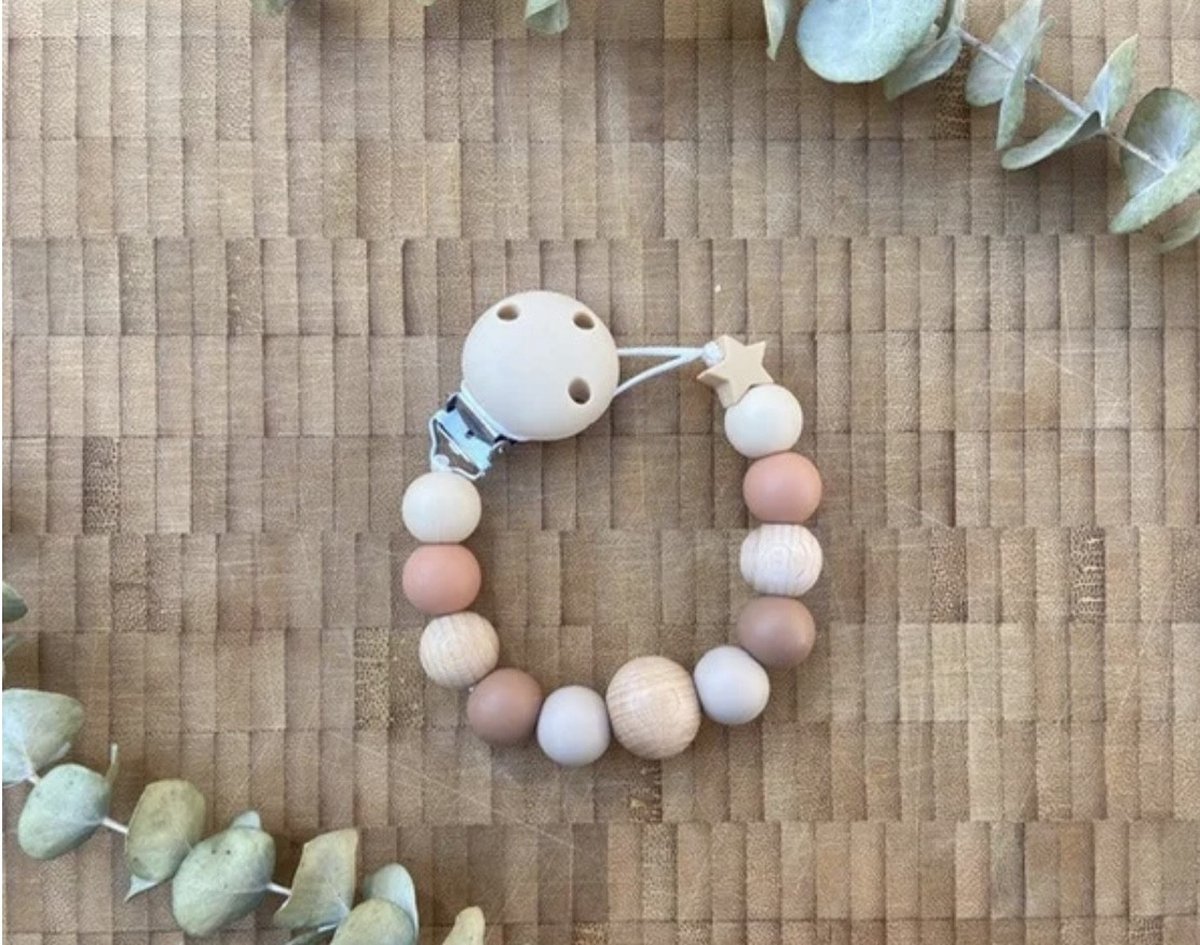 Goedkoopste Speenkoord Beige - gepersonaliseerd - houten kralen - siliconen